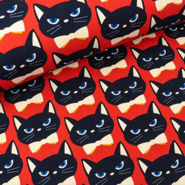 French Terry Alb Stoffe bling bling, Meow-red - Afbeelding 2