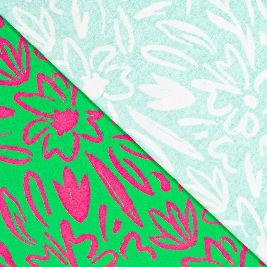 Katoen canvas Moos flowers green/pink - Afbeelding 2
