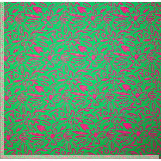 Katoen canvas Moos flowers green/pink - Afbeelding 3