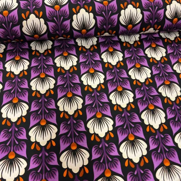 Bio French Terry Alb stoffe Midnight wild flower black/purple - Afbeelding 2