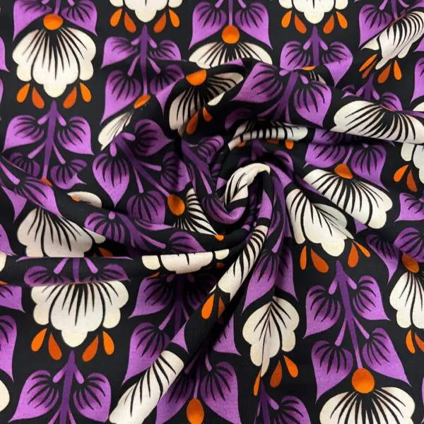 Bio French Terry Alb stoffe Midnight wild flower black/purple - Afbeelding 3