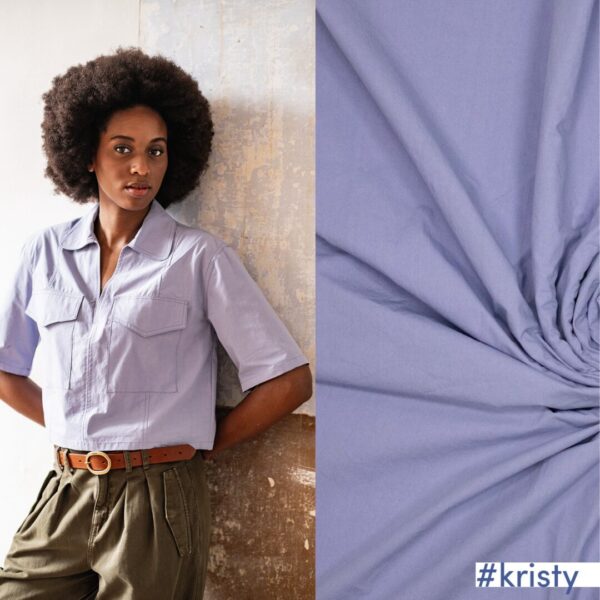 Katoen poplin stone washed lilac