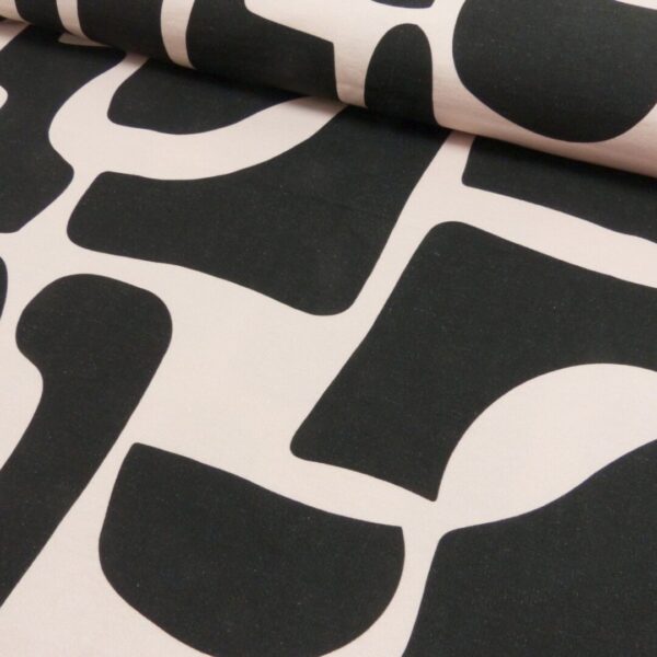 Coupon ca 140 x 150 French Terry abstract shapes black/soft pink