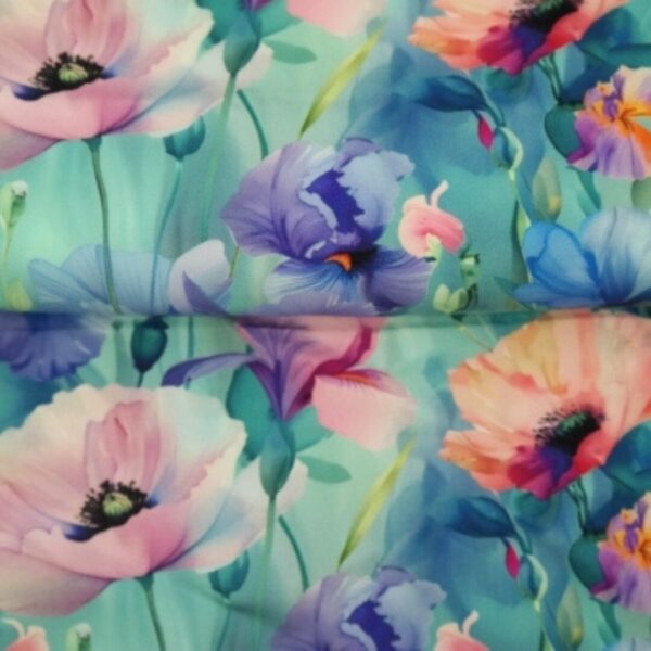 Katoen-tricot aquarel flowers mint