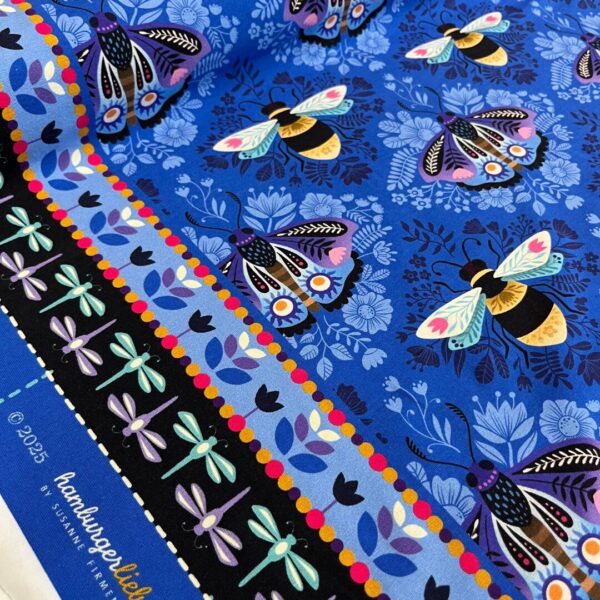 Bio katoen-tricot, ALB stoffe, Beetles & bugs, Bees & friends blue - Afbeelding 2