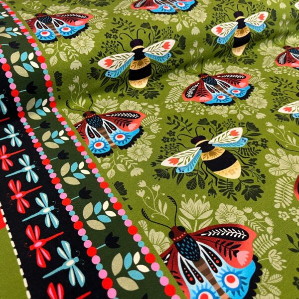 Bio katoen-tricot, ALB stoffe, Beetles & bugs, Bees & friends green