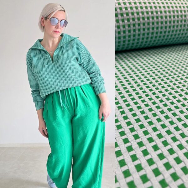 Bio Jacquard Alb Stoffe Picknick - waffles knit green/mint