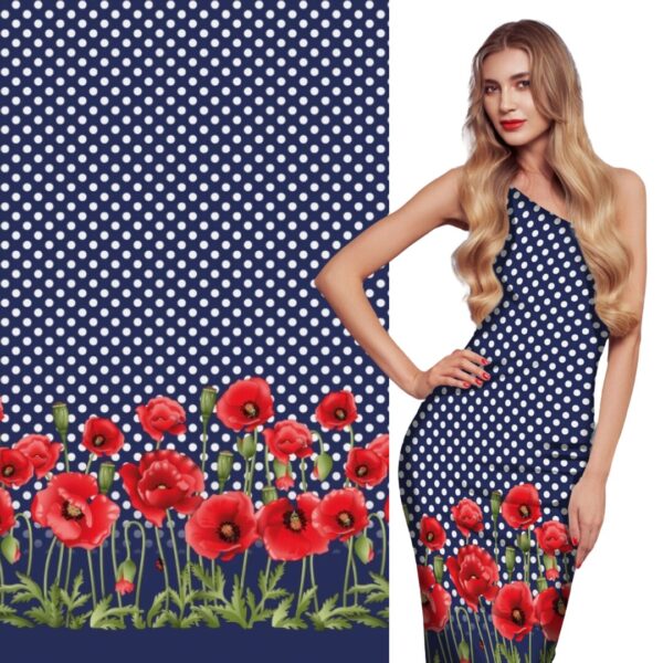 Katoen-tricot paneel flowerfield blue