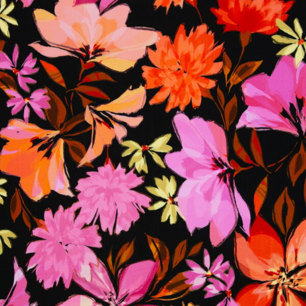 Woven viscose big flowers black