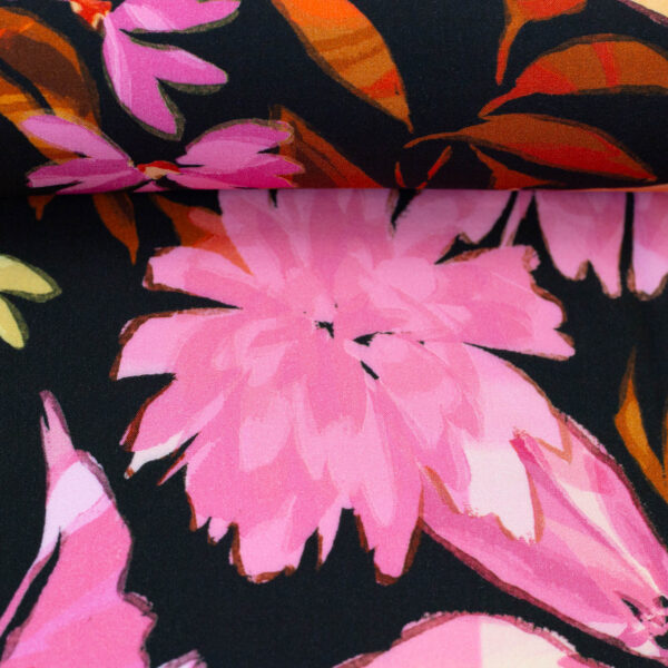 Woven viscose big flowers black - Afbeelding 2