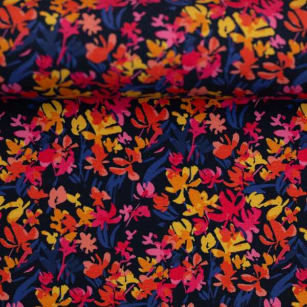 Katoen-tricot flowers blue