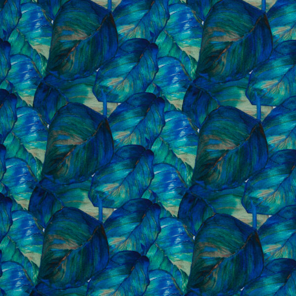 Katoen-tricot leaves blue - Afbeelding 2