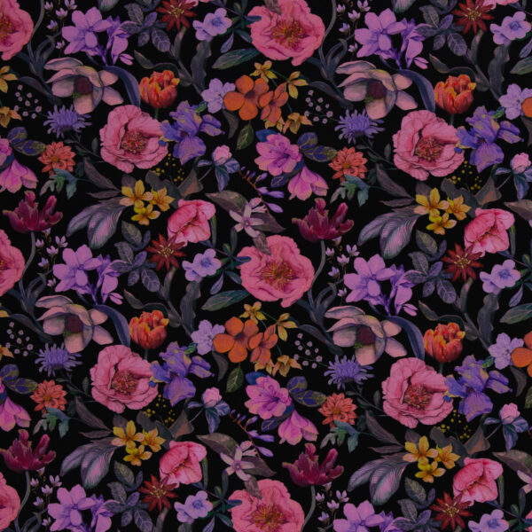 Katoen-tricot flowers black - Afbeelding 2