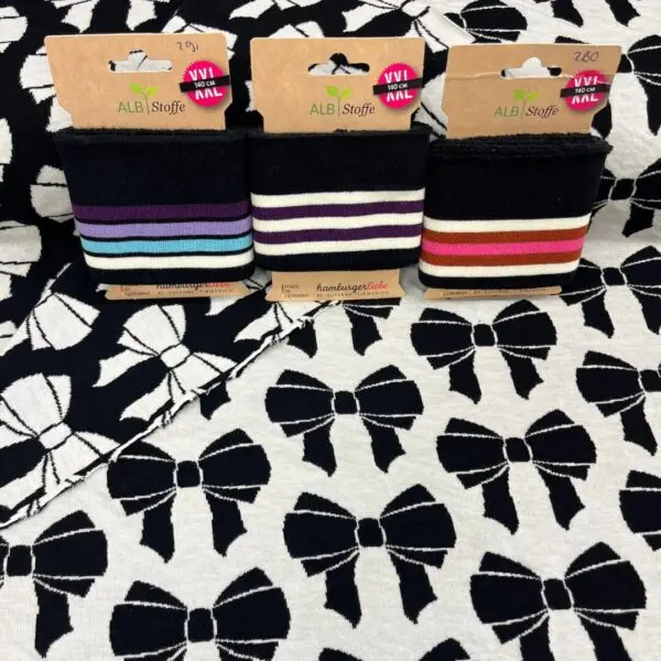 Bio jacquard Alb Stoffe, Beetles & bugs, Bow double face, black/vanilla - Afbeelding 4