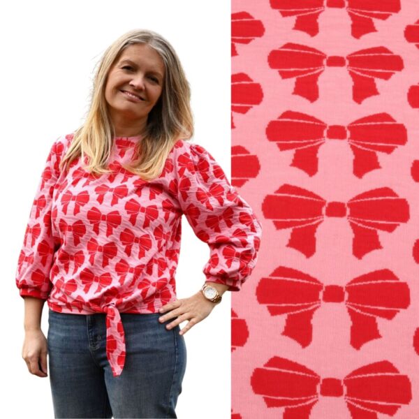 Bio jacquard Alb Stoffe, Beetles & bugs, Bow double face, pink/red