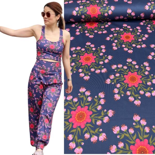 Alb Stoffe Performance Flower circle blue