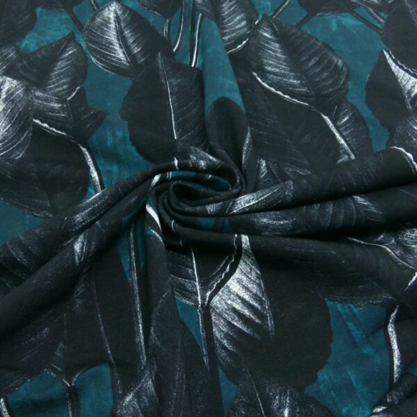 French Terry leaves teal - Afbeelding 2