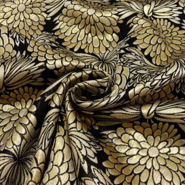 Woven Jacquard shiny flowers yellow - Afbeelding 2
