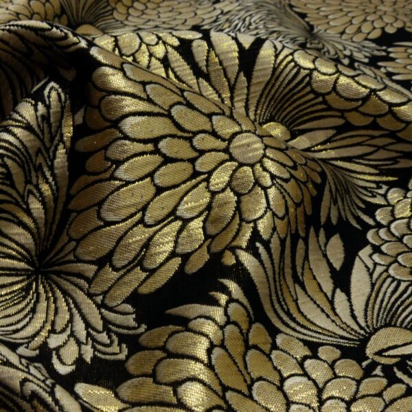 Woven Jacquard shiny flowers yellow - Afbeelding 3