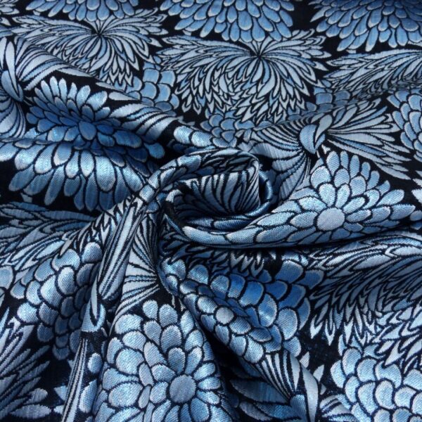 Woven Jacquard shiny flowers blue - Afbeelding 3