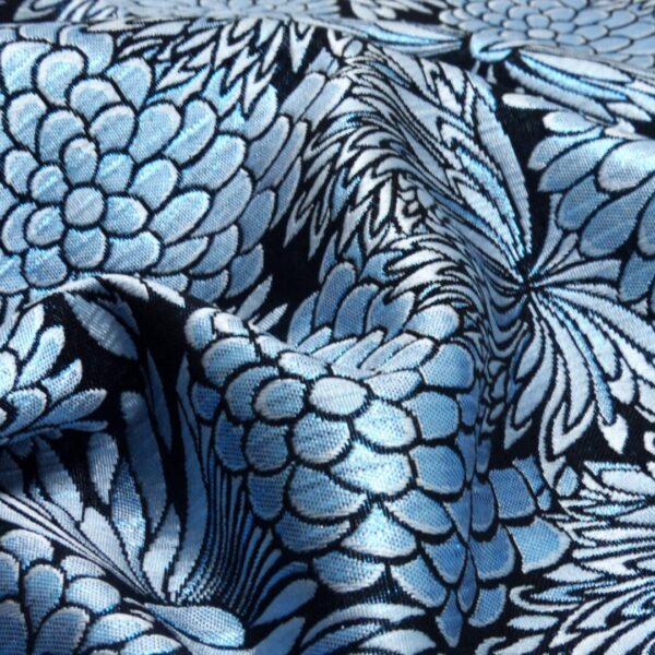 Woven Jacquard shiny flowers blue - Afbeelding 2