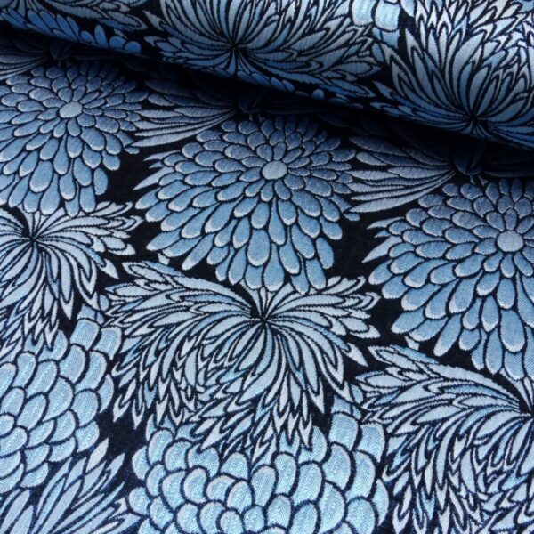Woven Jacquard shiny flowers blue