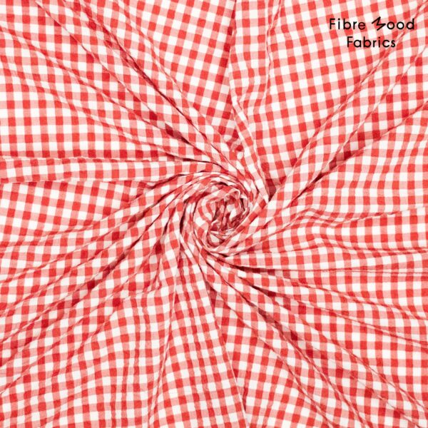 Woven seersucker checks red - Afbeelding 3