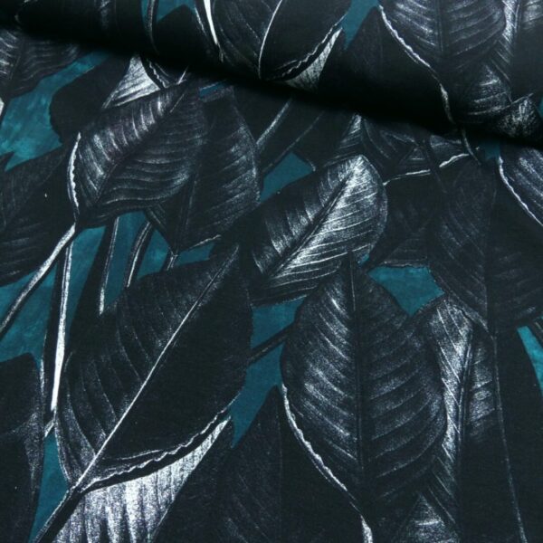 French Terry leaves teal - Afbeelding 3