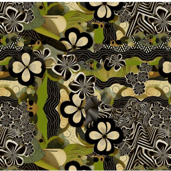 Katoen-tricot Funky Florals-green - Afbeelding 2