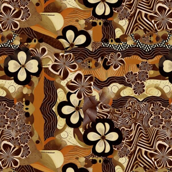 Katoen-tricot Funky Florals-brown - Afbeelding 2