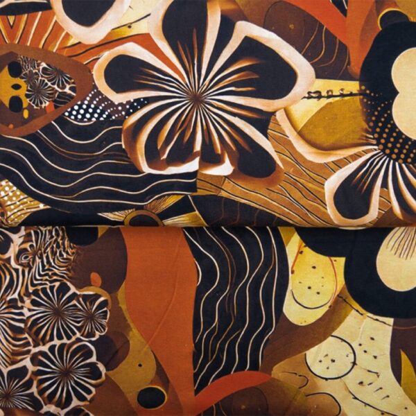 Katoen-tricot Funky Florals-brown